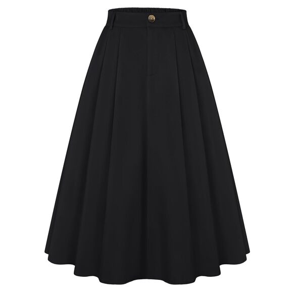 Dresses & Skirts - 6838 Casual Midi Skirt A Line High Elastic Waisted Pleated Vintage Skirt